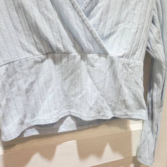 No Boundaries Light Blue Ribbed Wrap Crop Top - Picture 3 of 3